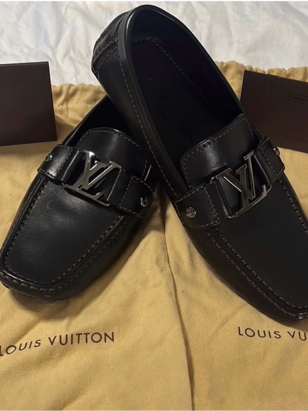 Louis Vuitton Black Leather LV Logo Penny Loafers
